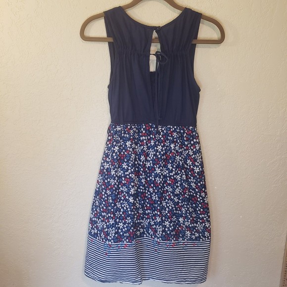 Nicolette Sleeveless Cotton Dress, Size Medium Navy Floral Drawstring Waist - Picture 7 of 10